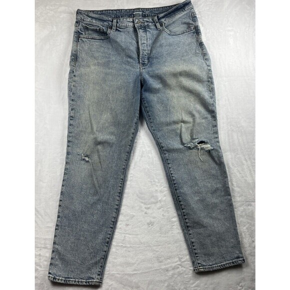 Old Navy O.G. Straight Jeans Button Fly High Rise Distressed  Lt. Blue Size 16 - Picture 1 of 9